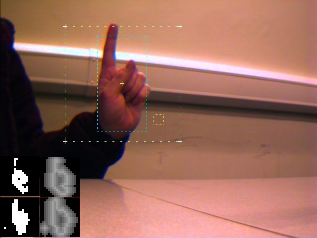 hand surrounded by marker boxes with inset images showing image processing