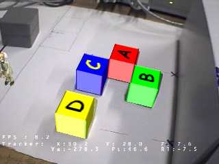 scene showing augmented coloured blocks over real ones