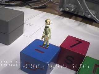 scene showing augmented character incorrectly appearing to be on a real block